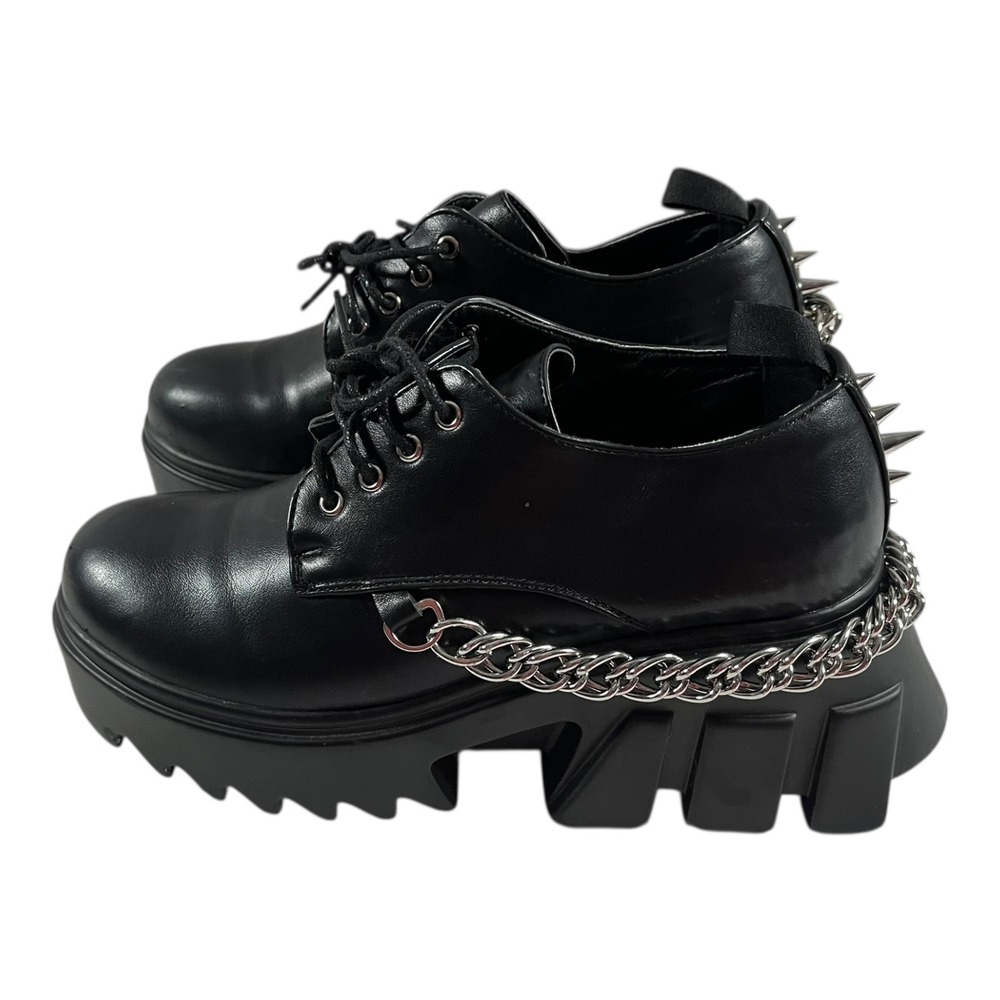 Lamoda LMF306 Black Platform Spiked Chain Oxfords Women's Shoes Size 5/38